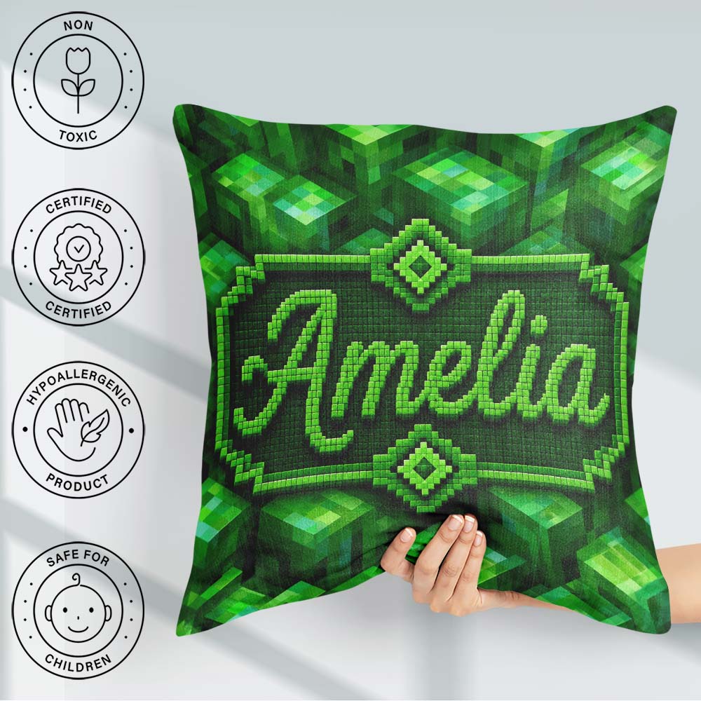 Custom Name Green 3D Cube Block Abstract Seamless Pattern Coffee Square Filled Cushion Throw Pillow Sofa Bed Home Decor Zip Washable UK Made