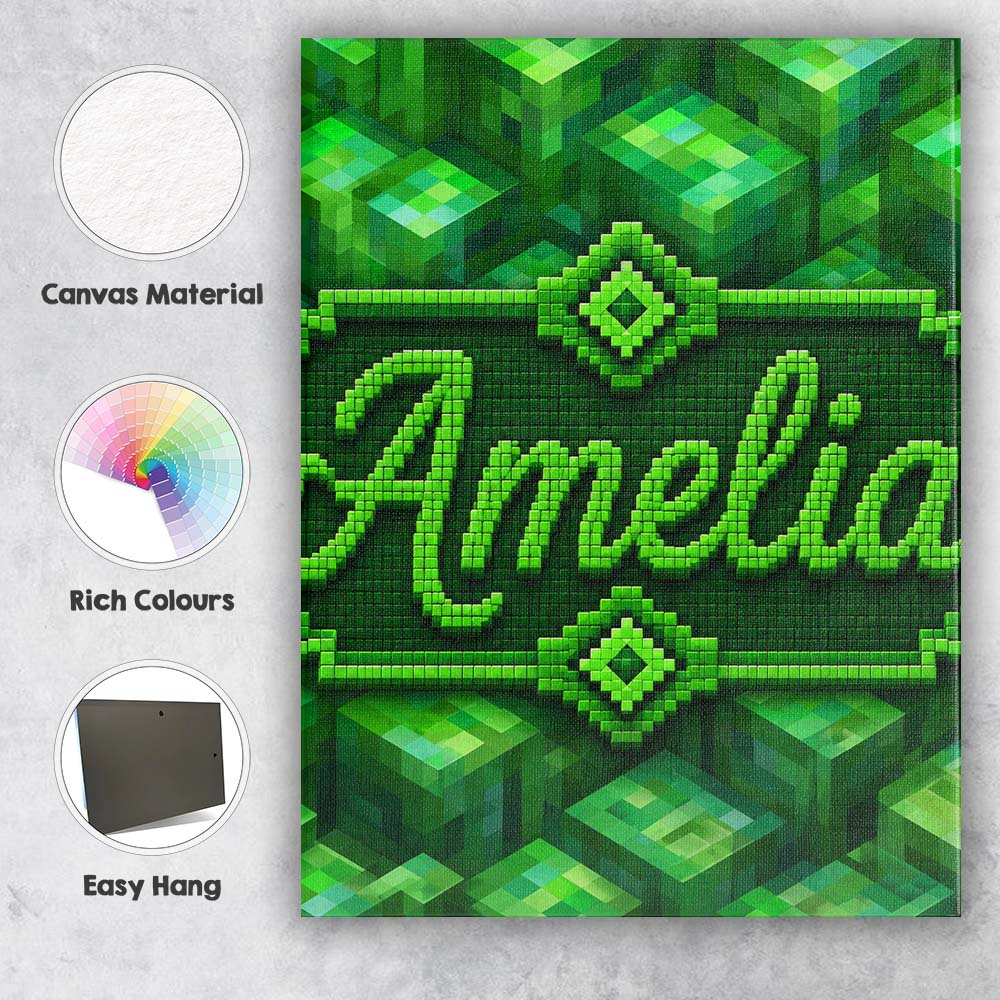 Personalised Name Green 3D Cube Block Custom Modern Room Accent Creative Decorator Style Canvas Wall Art Print Decor Picture Ready to Hang