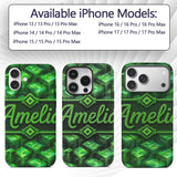 Green 3D Cube Block Abstract Seamless Pattern Custom Name Protective Phone Case Mobile Cover Durable Everyday Smartphone Shock Resistant