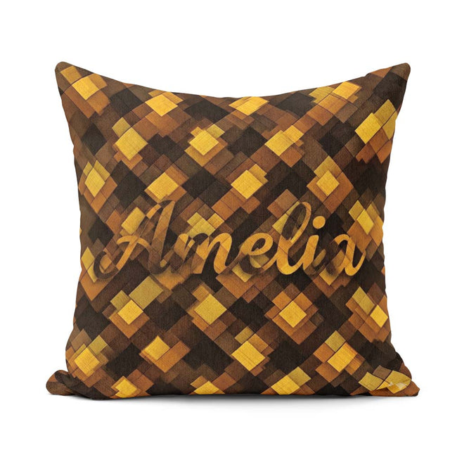Custom Name Brown Gold Geometric Square Abstract Seamless Lovely Square Filled Cushion Throw Pillow Sofa Bed Home Decor Zip Washable UK Made