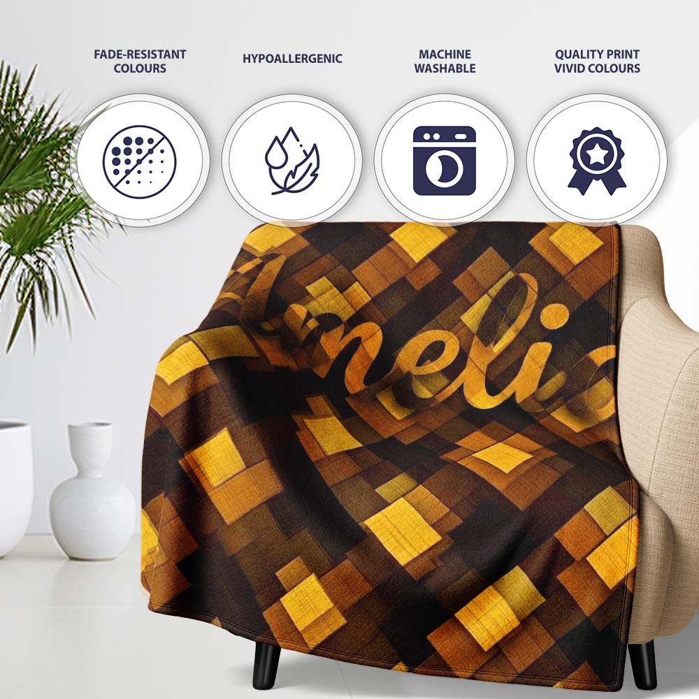Brown Gold Geometric Square Abstract Seamless Pattern Lovely  Personalised Custom Name Super Soft Fleece Blanket Bed Sofa Throw