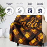 Brown Gold Geometric Square Abstract Seamless Pattern Lovely  Personalised Custom Name Super Soft Fleece Blanket Bed Sofa Throw