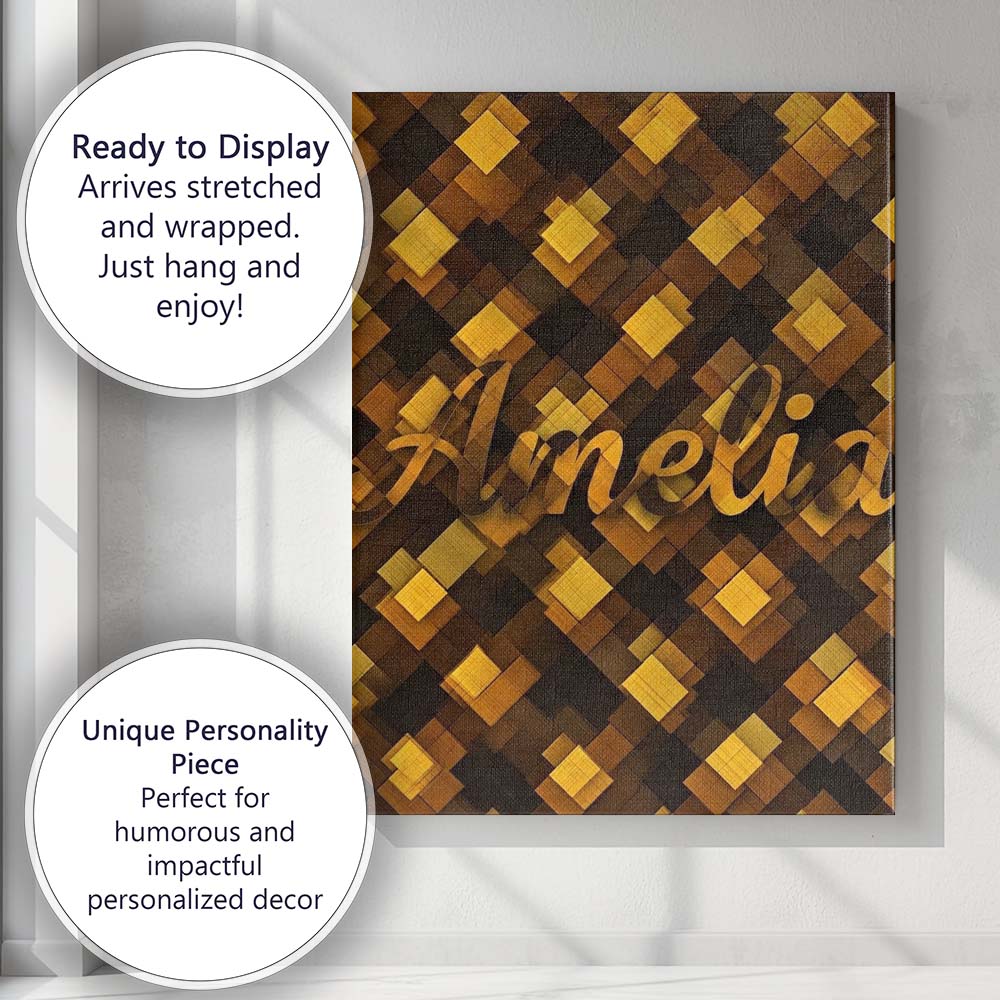 Personalised Name Brown Gold Geometric Custom  Modern Room Accent Elegant Feature Canvas Wall Art Print Decor Picture Ready to Hang