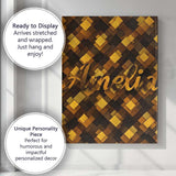 Personalised Name Brown Gold Geometric Custom  Modern Room Accent Elegant Feature Canvas Wall Art Print Decor Picture Ready to Hang