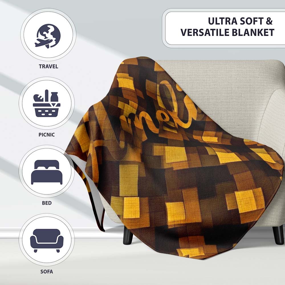Brown Gold Geometric Square Abstract Seamless Pattern Lovely  Personalised Custom Name Super Soft Fleece Blanket Bed Sofa Throw