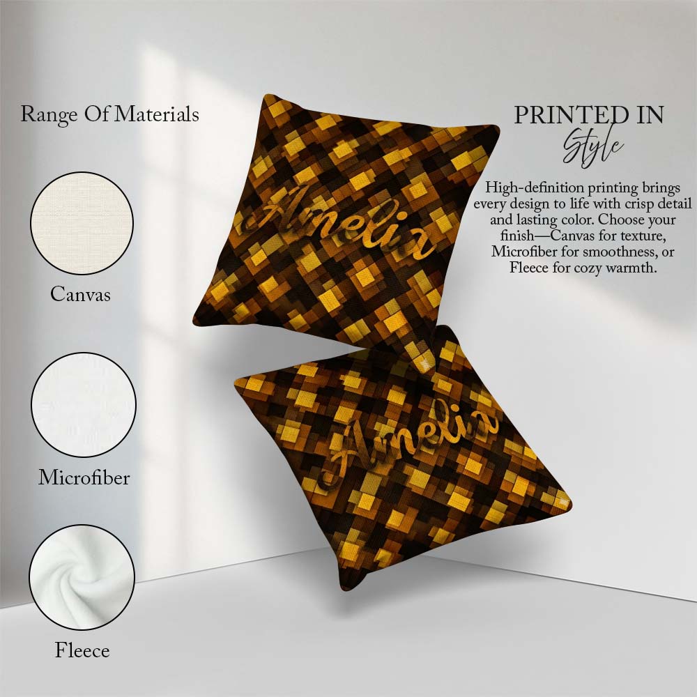 Custom Name Brown Gold Geometric Square Abstract Seamless Lovely Square Filled Cushion Throw Pillow Sofa Bed Home Decor Zip Washable UK Made