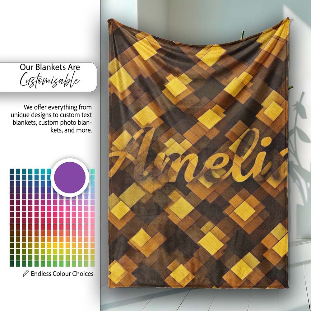Brown Gold Geometric Square Abstract Seamless Pattern Lovely  Personalised Custom Name Super Soft Fleece Blanket Bed Sofa Throw