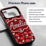 Red White Mushroom Pixel Art Seamless Pattern Custom Name Protective Phone Case Mobile Cover Durable Everyday Smartphone Shock Resistant