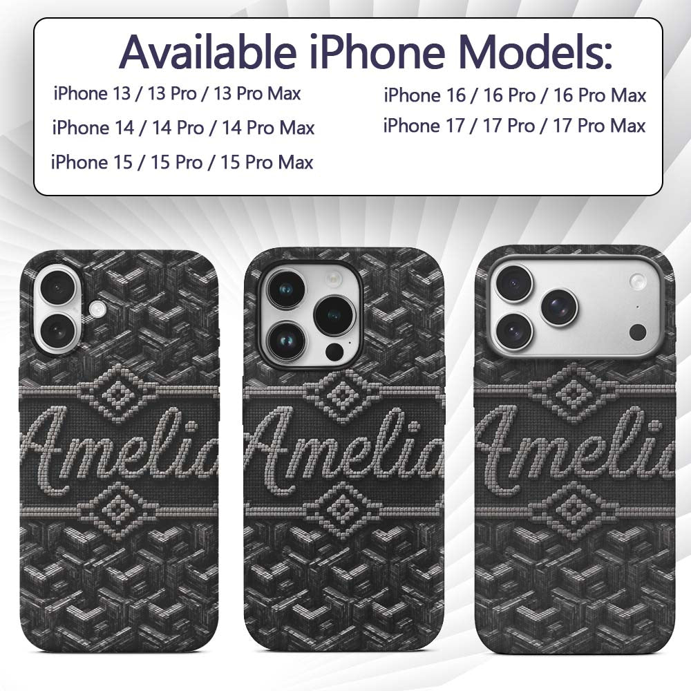 Grey Industrial Cube Texture Abstract Seamless Custom Name Protective Phone Case Mobile Cover Durable Everyday Smartphone Shock Resistant