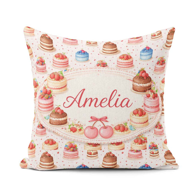 Custom Name Orange Floral Cake Seamless Pattern Botanical Design Square Filled Cushion Throw Pillow Sofa Bed Home Decor Zip Washable UK Made
