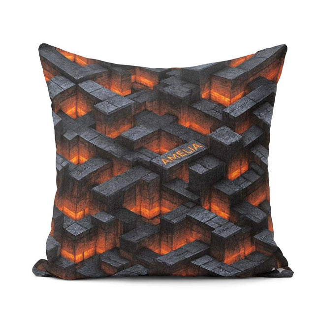 Custom Name Dark Stone Lava Glow Cube Abstract Seamless Pattern Square Filled Cushion Throw Pillow Sofa Bed Home Decor Zip Washable UK Made