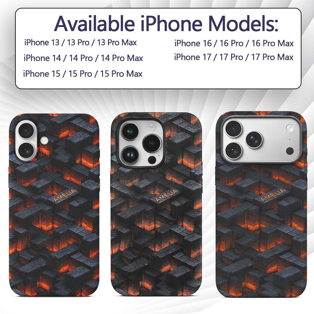 Dark Stone Lava Glow Cube Abstract Printed Design Custom Name Protective Phone Case Mobile Cover Durable Everyday Smartphone Shock Resistant
