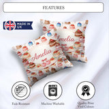 Custom Name Orange Floral Cake Seamless Pattern Botanical Design Square Filled Cushion Throw Pillow Sofa Bed Home Decor Zip Washable UK Made