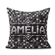 Custom Name Monochrome Grey Pixel Block Abstract Seamless Lovely Square Filled Cushion Throw Pillow Sofa Bed Home Decor Zip Washable UK Made