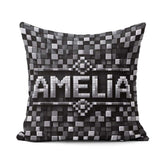 Custom Name Monochrome Grey Pixel Block Abstract Seamless Lovely Square Filled Cushion Throw Pillow Sofa Bed Home Decor Zip Washable UK Made