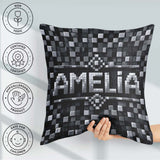 Custom Name Monochrome Grey Pixel Block Abstract Seamless Lovely Square Filled Cushion Throw Pillow Sofa Bed Home Decor Zip Washable UK Made