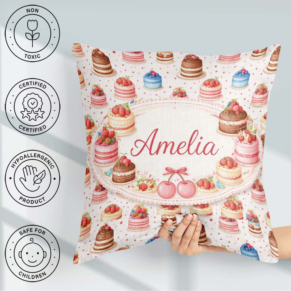 Custom Name Orange Floral Cake Seamless Pattern Botanical Design Square Filled Cushion Throw Pillow Sofa Bed Home Decor Zip Washable UK Made