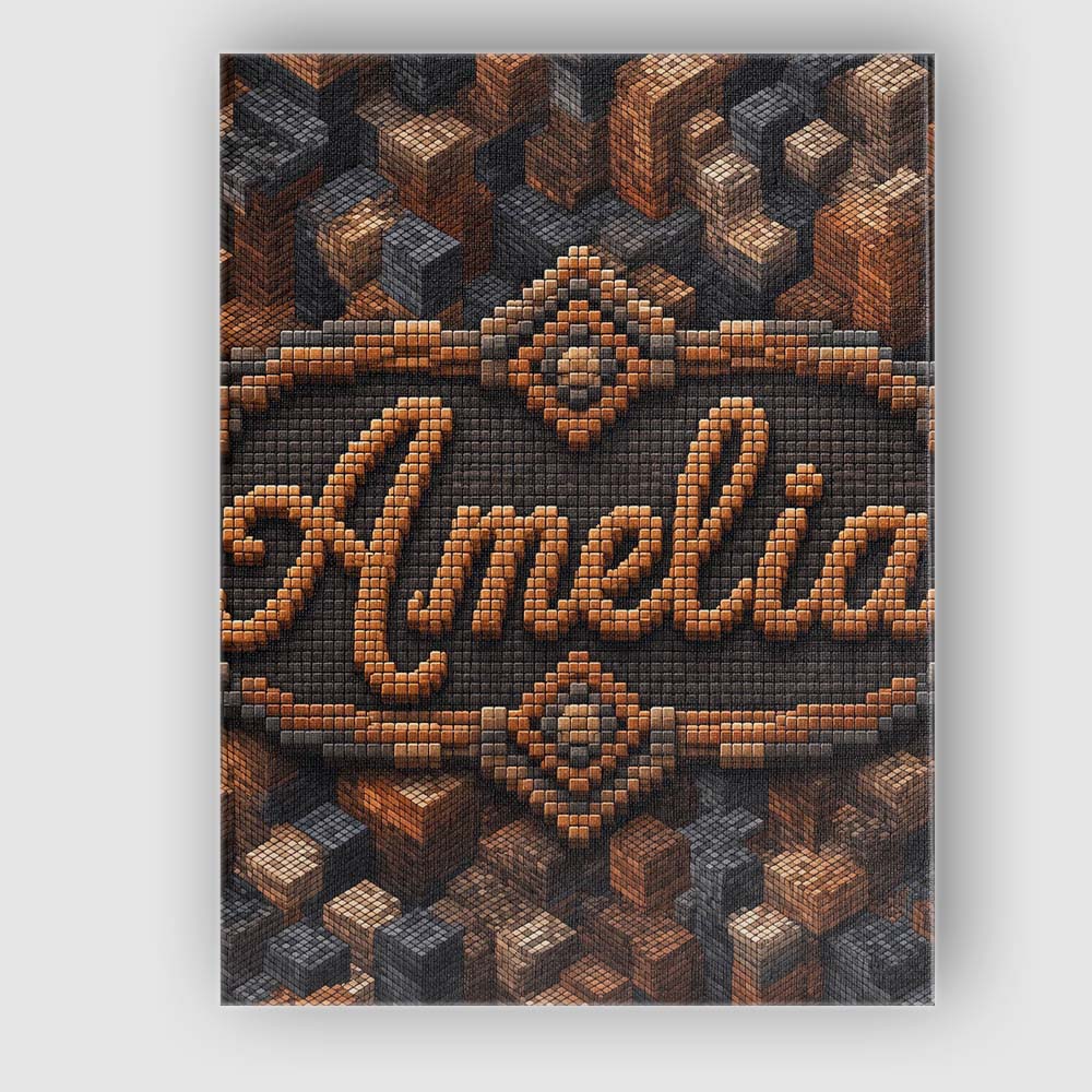 Personalised Name Brown Grey 3D Block Custom Modern Room Accent Creative Decorator Style Canvas Wall Art Print Decor Picture Ready to Hang
