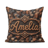 Custom Name Brown Grey 3D Block Terrain Abstract Seamless Lovely Square Filled Cushion Throw Pillow Sofa Bed Home Decor Zip Washable UK Made