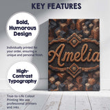 Personalised Name Brown Grey 3D Block Custom Modern Room Accent Creative Decorator Style Canvas Wall Art Print Decor Picture Ready to Hang