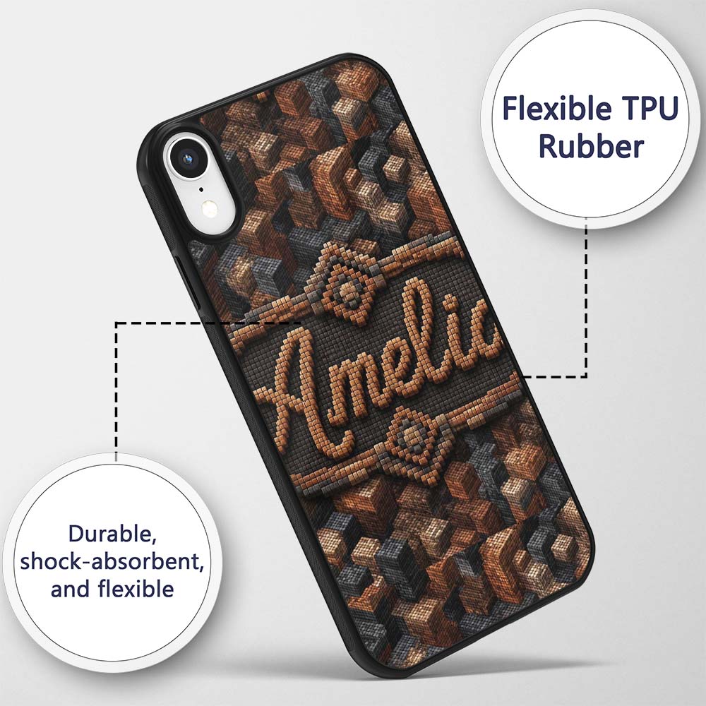 Brown Grey 3D Block Terrain Abstract Seamless Custom Name Protective Phone Case Mobile Cover Durable Everyday Smartphone Shock Resistant
