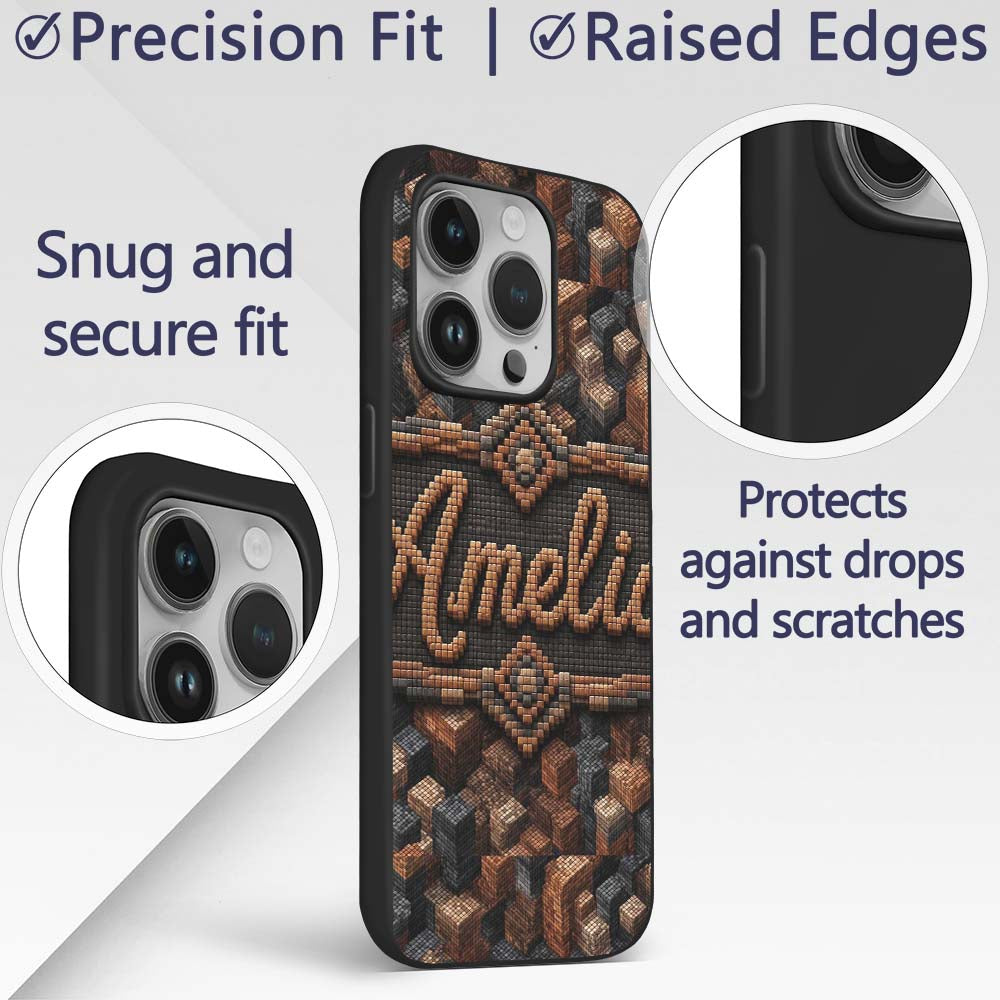 Brown Grey 3D Block Terrain Abstract Seamless Custom Name Protective Phone Case Mobile Cover Durable Everyday Smartphone Shock Resistant