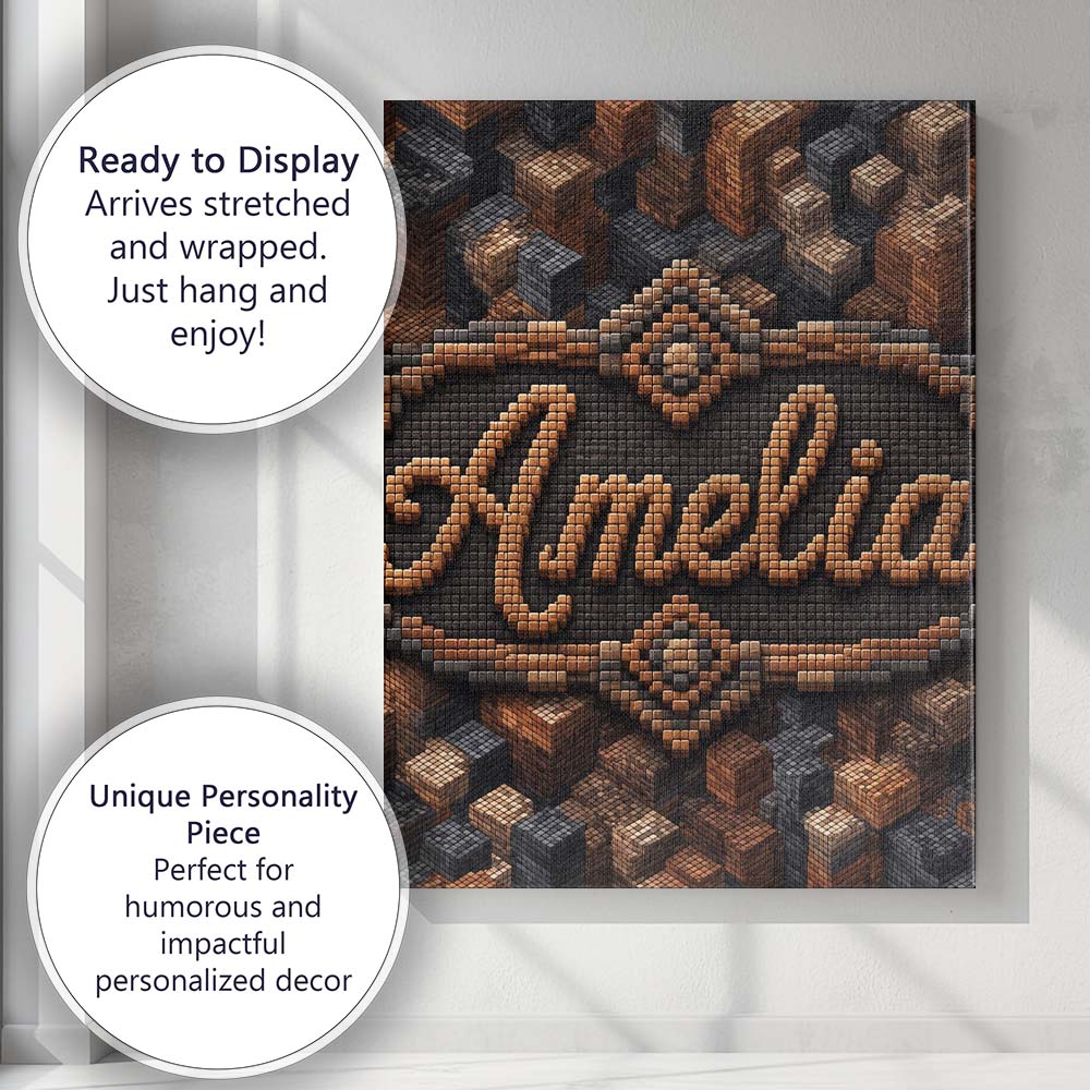 Personalised Name Brown Grey 3D Block Custom Modern Room Accent Creative Decorator Style Canvas Wall Art Print Decor Picture Ready to Hang
