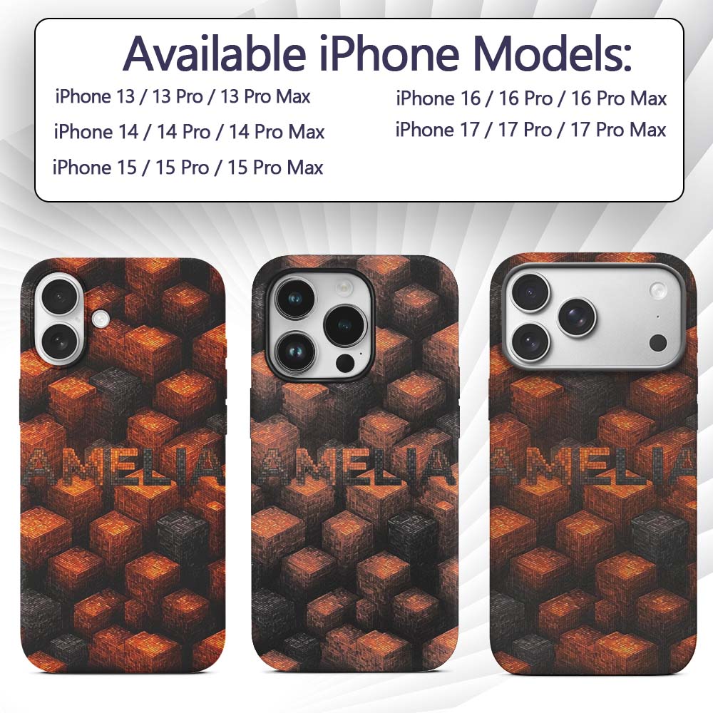 Burnt Orange Grey 3D Cube Block Abstract Seamless Custom Name Protective Phone Case Mobile Cover Durable Everyday Smartphone Shock Resistant