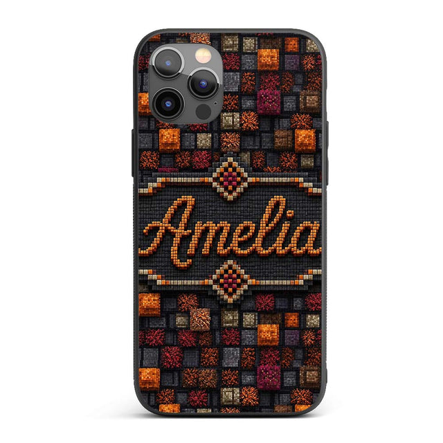 Autumn Mosaic Square Texture Multicolour Abstract Custom Name Protective Phone Case Mobile Cover Durable Everyday Smartphone Shock Resistant