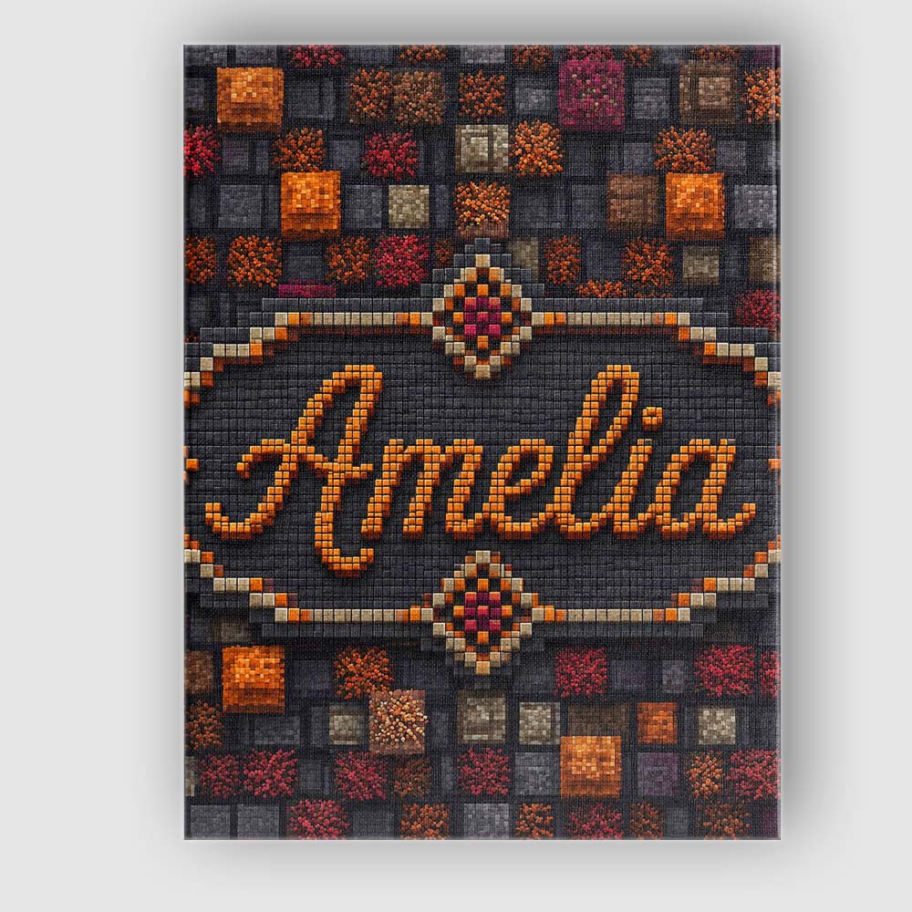 Personalised Name Autumn Mosaic Square Custom  Modern Room Accent Elegant Feature Canvas Wall Art Print Decor Picture Ready to Hang