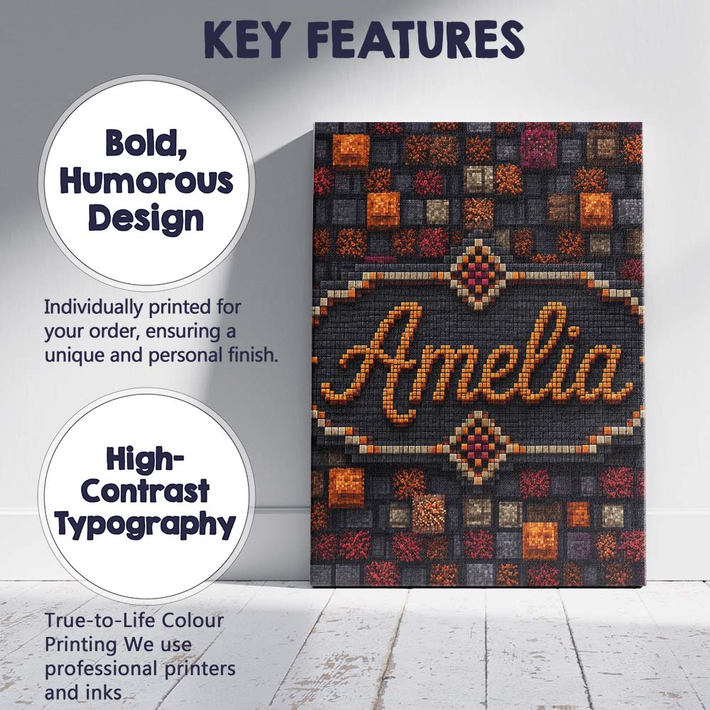 Personalised Name Autumn Mosaic Square Custom  Modern Room Accent Elegant Feature Canvas Wall Art Print Decor Picture Ready to Hang