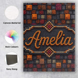 Personalised Name Autumn Mosaic Square Custom  Modern Room Accent Elegant Feature Canvas Wall Art Print Decor Picture Ready to Hang
