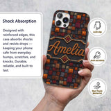 Autumn Mosaic Square Texture Multicolour Abstract Custom Name Protective Phone Case Mobile Cover Durable Everyday Smartphone Shock Resistant