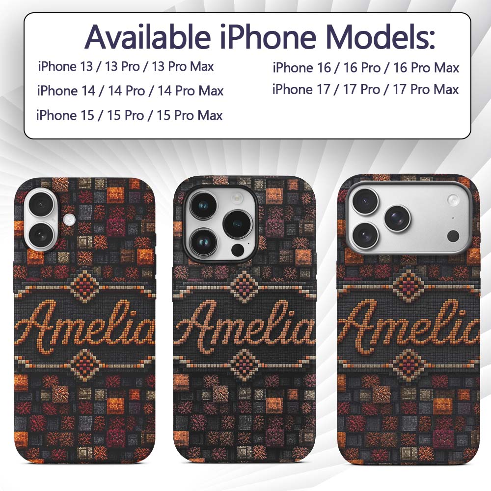 Autumn Mosaic Square Texture Multicolour Abstract Custom Name Protective Phone Case Mobile Cover Durable Everyday Smartphone Shock Resistant