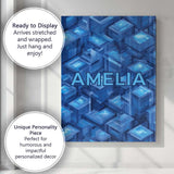 Personalised Name Blue 3D Cube Block Custom Premium Decorative Design Modern Room Accent Canvas Wall Art Print Decor Picture Ready to Hang