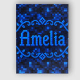Personalised Name Dark Blue Pixel Texture Custom  Unique Gift Idea Elegant Feature Canvas Wall Art Print Decor Picture Ready to Hang