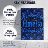 Personalised Name Dark Blue Pixel Texture Custom  Unique Gift Idea Elegant Feature Canvas Wall Art Print Decor Picture Ready to Hang