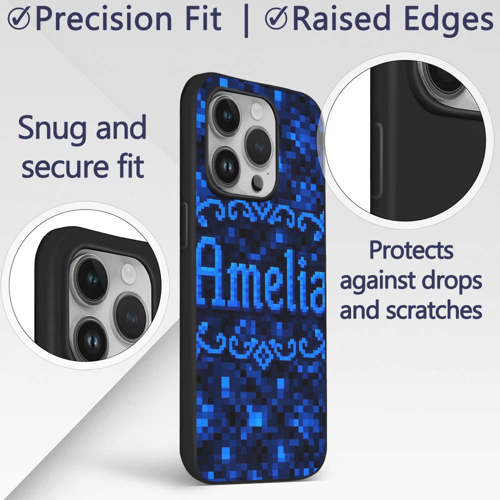 Dark Blue Pixel Texture Abstract Seamless Cute Custom Name Protective Phone Case Mobile Cover Durable Everyday Smartphone Shock Resistant