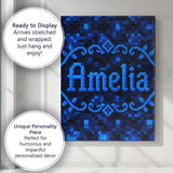 Personalised Name Dark Blue Pixel Texture Custom  Unique Gift Idea Elegant Feature Canvas Wall Art Print Decor Picture Ready to Hang