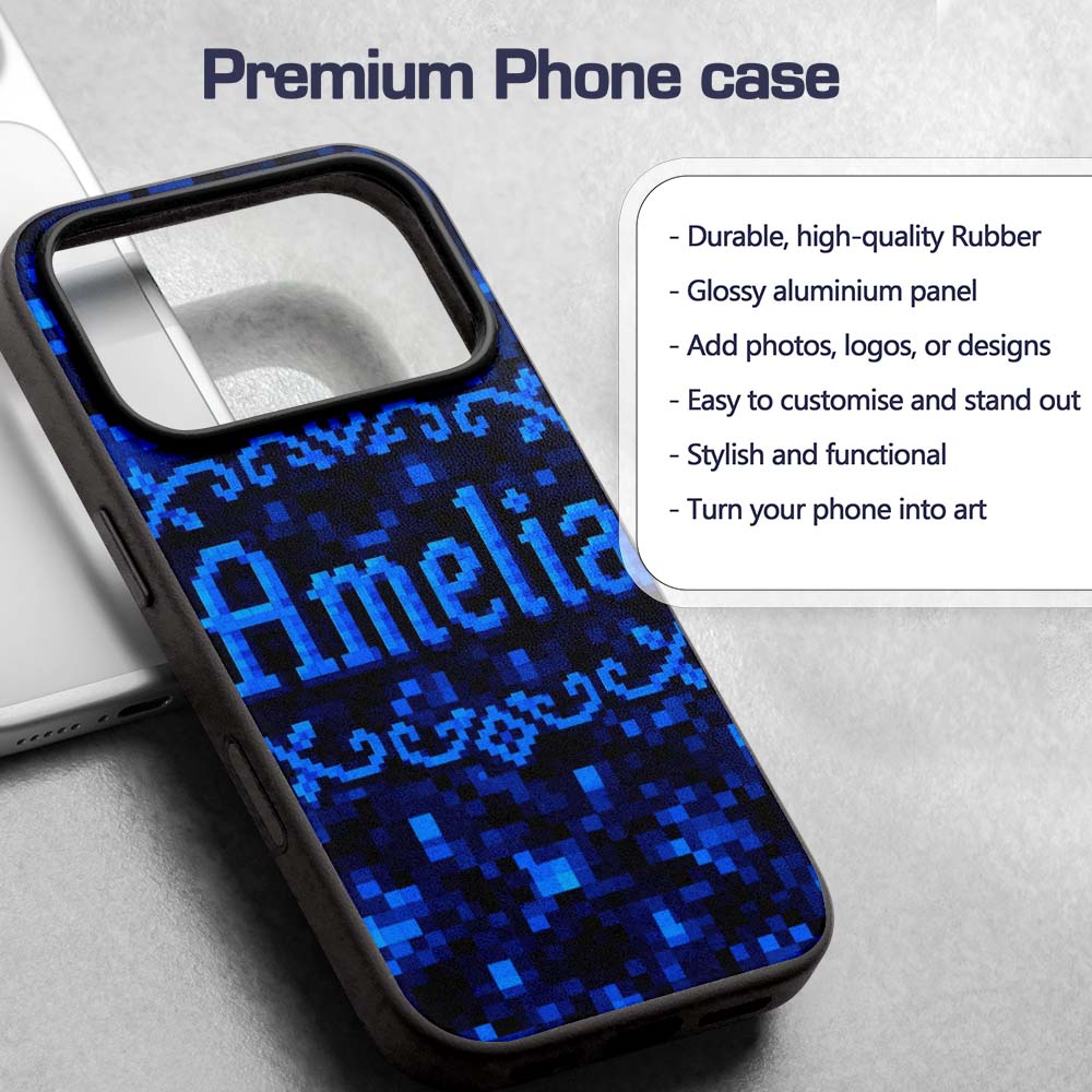 Dark Blue Pixel Texture Abstract Seamless Cute Custom Name Protective Phone Case Mobile Cover Durable Everyday Smartphone Shock Resistant