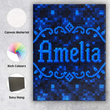 Personalised Name Dark Blue Pixel Texture Custom  Unique Gift Idea Elegant Feature Canvas Wall Art Print Decor Picture Ready to Hang