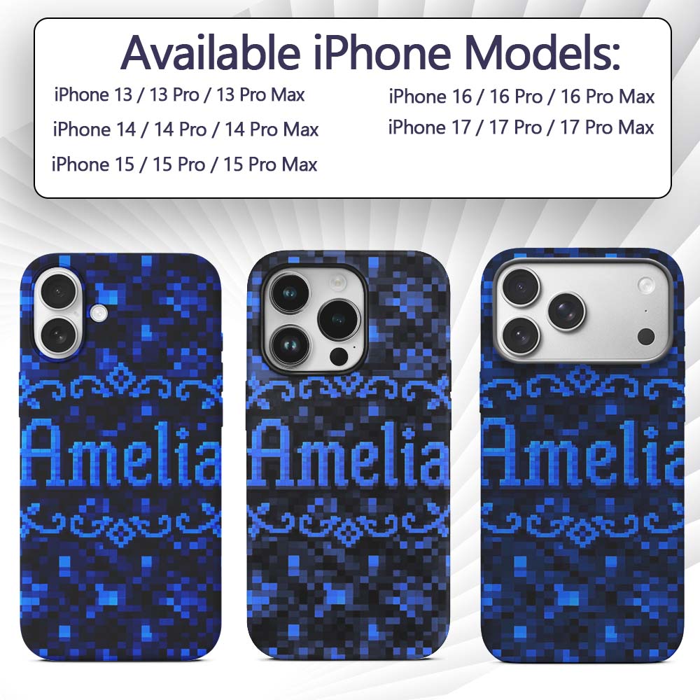 Dark Blue Pixel Texture Abstract Seamless Cute Custom Name Protective Phone Case Mobile Cover Durable Everyday Smartphone Shock Resistant