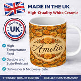 Personalized Custom Name Dense Orange Floral Garden Seamless Warm Tone Pattern Lovely 11oz Ceramic Coffee Tea Mug White Large Handle