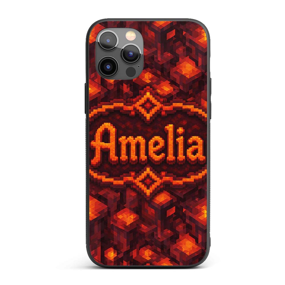 Red Lava Cube Block Abstract Geometric Seamless Custom Name Protective Phone Case Mobile Cover Durable Everyday Smartphone Shock Resistant