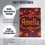 Personalised Name Red Lava Cube Block Custom Modern Room Accent Creative Decorator Style Canvas Wall Art Print Decor Picture Ready to Hang