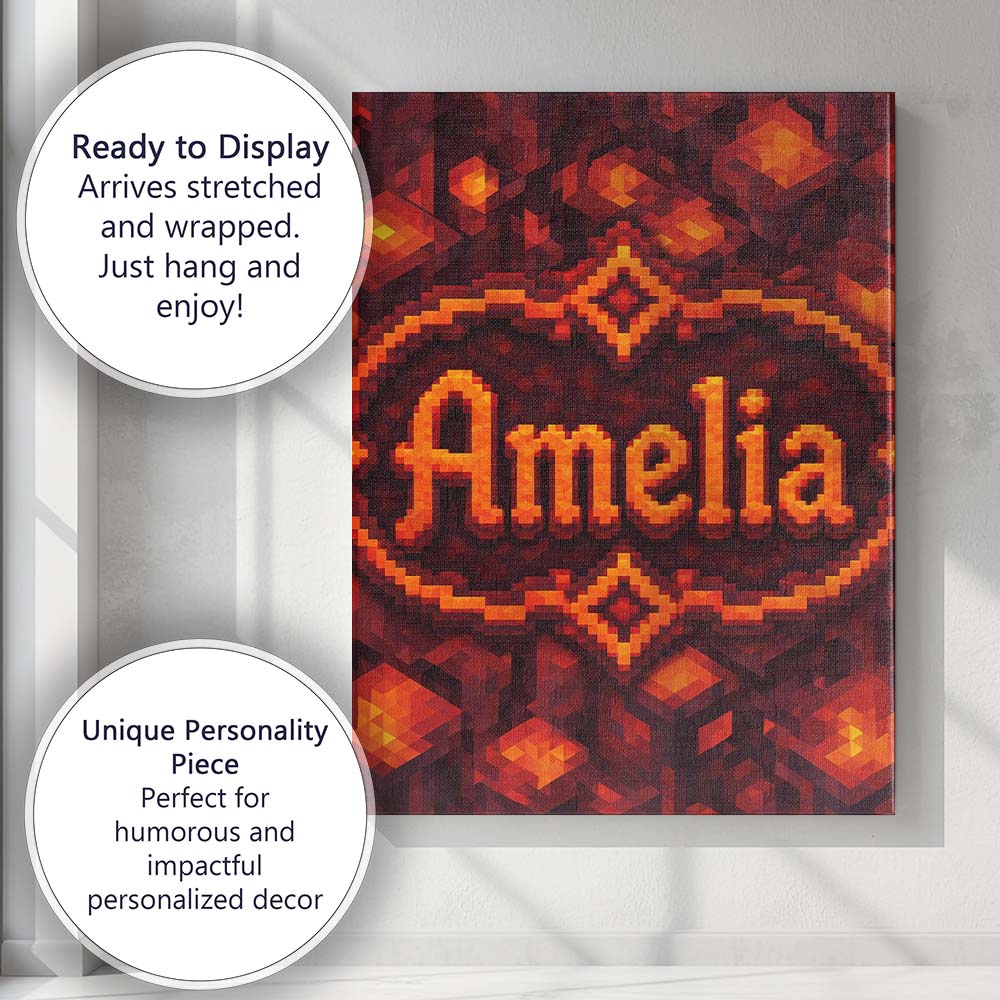 Personalised Name Red Lava Cube Block Custom Modern Room Accent Creative Decorator Style Canvas Wall Art Print Decor Picture Ready to Hang