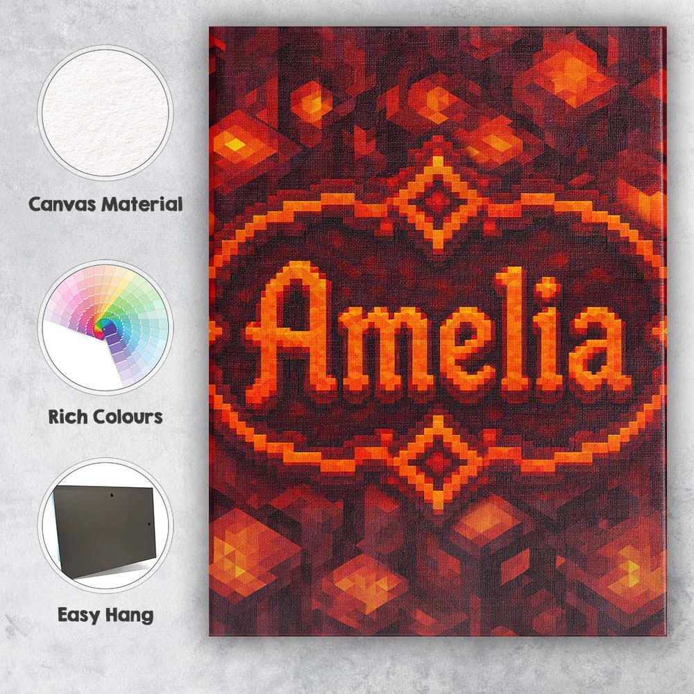 Personalised Name Red Lava Cube Block Custom Modern Room Accent Creative Decorator Style Canvas Wall Art Print Decor Picture Ready to Hang