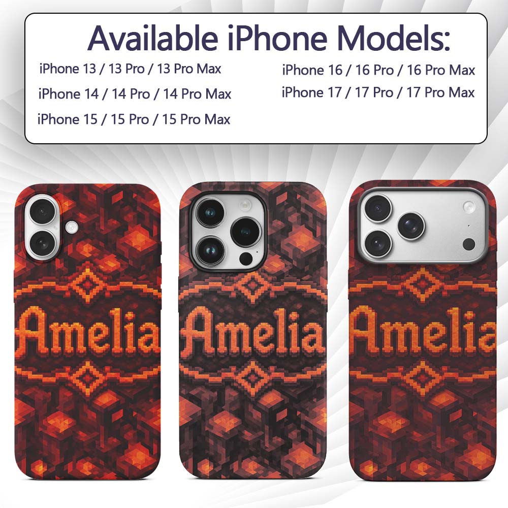 Red Lava Cube Block Abstract Geometric Seamless Custom Name Protective Phone Case Mobile Cover Durable Everyday Smartphone Shock Resistant