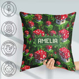 Custom Name Pixel Mushroom Forest Green Terrain Seamless Pattern Square Filled Cushion Throw Pillow Sofa Bed Home Decor Zip Washable UK Made