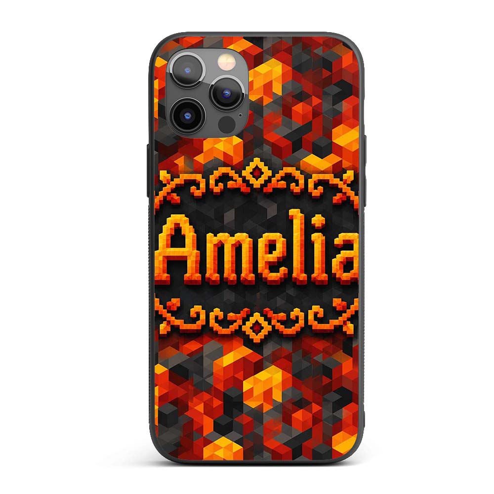 Red Yellow Geometric Cube Abstract Printed Design Custom Name Protective Phone Case Mobile Cover Durable Everyday Smartphone Shock Resistant